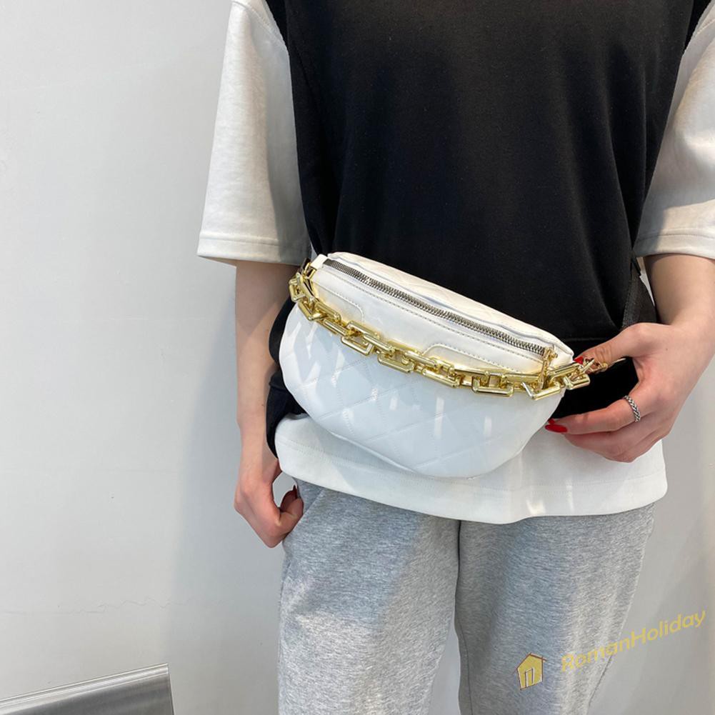 【On Sale】Vintage Women Pure Color PU Waist Chest Crossbody Bag Thick Chain Handbag