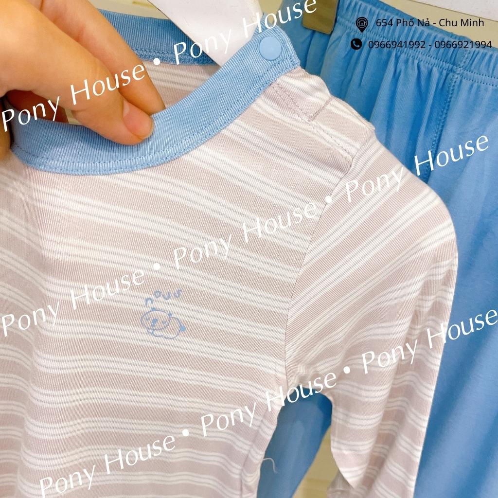 Bộ Quần Áo Dài Tay Nous Petit Cài Vai Kẻ Ghi Xanh Cho Bé Size 9-12 Tháng Đến 18-24 Tháng (9M-24M)