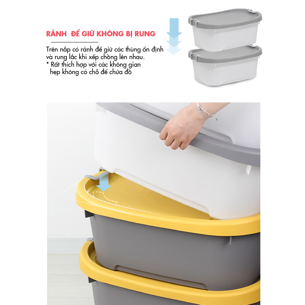 Thùng Nhựa Đựng Đồ [OLLYHOME] Thùng  Đựng Đồ Curve Oliving Dung Tích 42L Có Nắp 2 Màu Phong Cách Hàn Quốc ST33