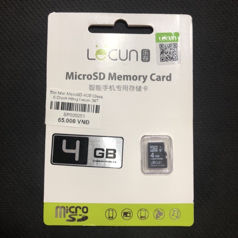 Thẻ Nhớ Micro SD 4GB Class 6 Chính Hãng Lecun Chuyên Dùng Cho Loa