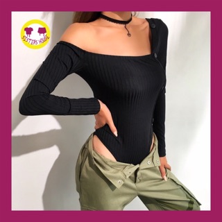 Bodysuit Đen Phong Cách Trễ Vai Một Bên