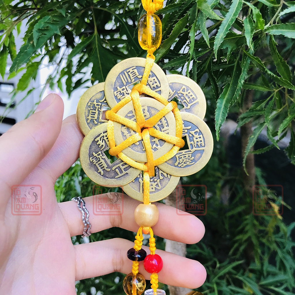 Dây đồng xu trang trí treo xe otô, nhà ở, cửa hàng, trang trí tết mang lại tài lộc, may mắn, bình an, giàu có (HOA MAI)