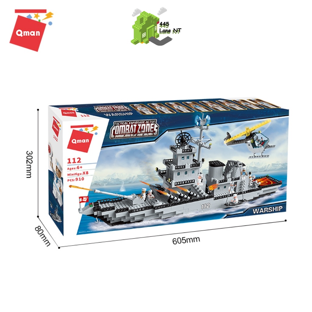 Đồ Chơi Lắp Ráp Qman 112 Tàu Quân Sự Chiến Hạm 910 Chi Tiết 8 Minifigures Cho Trẻ Từ 6 Tuổi