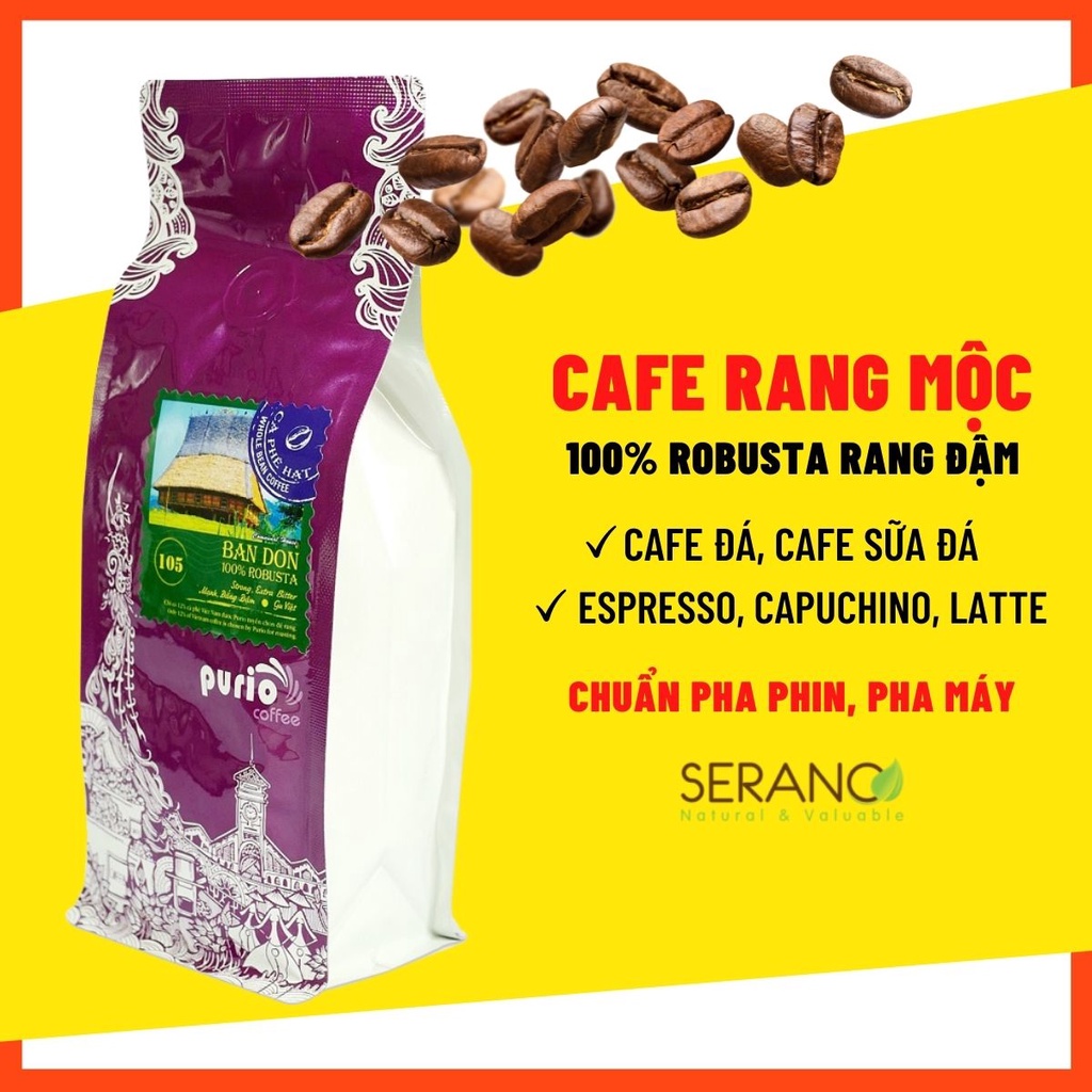 Cà phê Robusta nguyên chất 100% ca phe ngon rang xay mộc, cafe pha phin, pha máy, cold brew Purio Ban Don Robusta 250g