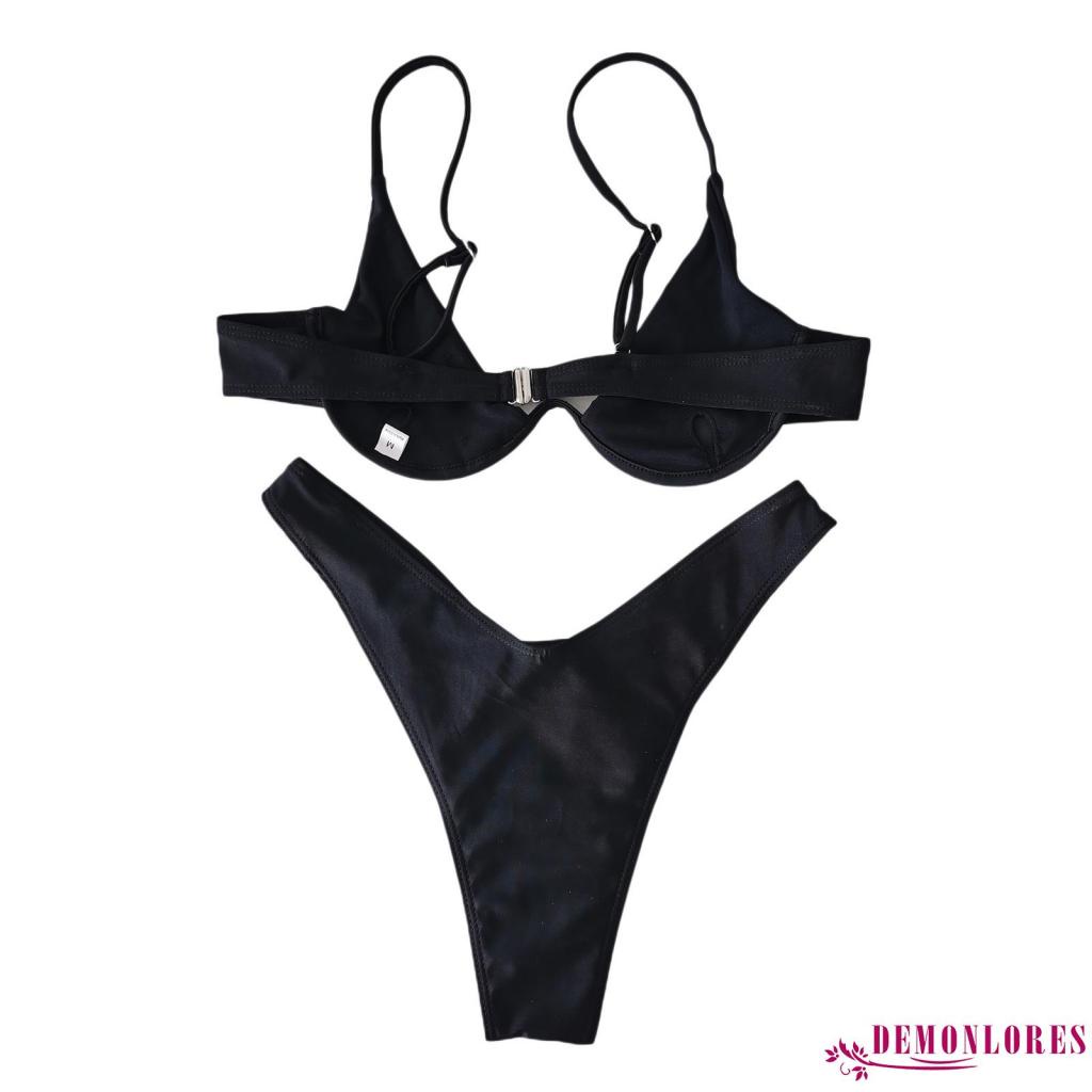 Bộ đồ bơi bikini cổ chữ v khoét sâu in họa tiết đầu lâu + quần lót lưng thun co giãn cho nữ