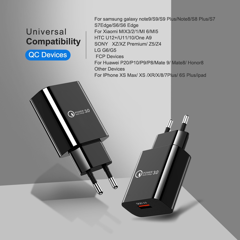 Củ Sạc Nhanh QC3.0 Cổng USB 3.0 Cho Điện Thoại