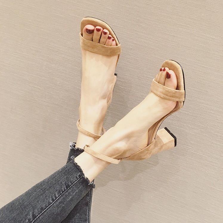Giày nữ cao cấp_Dép cao gót 7cm gót vuông da lộn. Giày sandal cao got 7cm siêu xịn. JKH