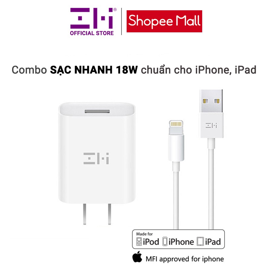 Bộ sạc nhanh iPhone 18W Zmi củ sạc nhanh HA612 + Cáp Lighting AL813