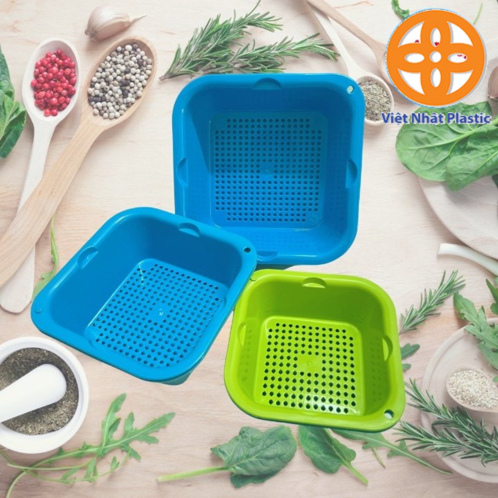 Bộ rổ 6 món kèm chậu rửa rau củ quả tiện ích, rổ nhựa ecco 2 lớp