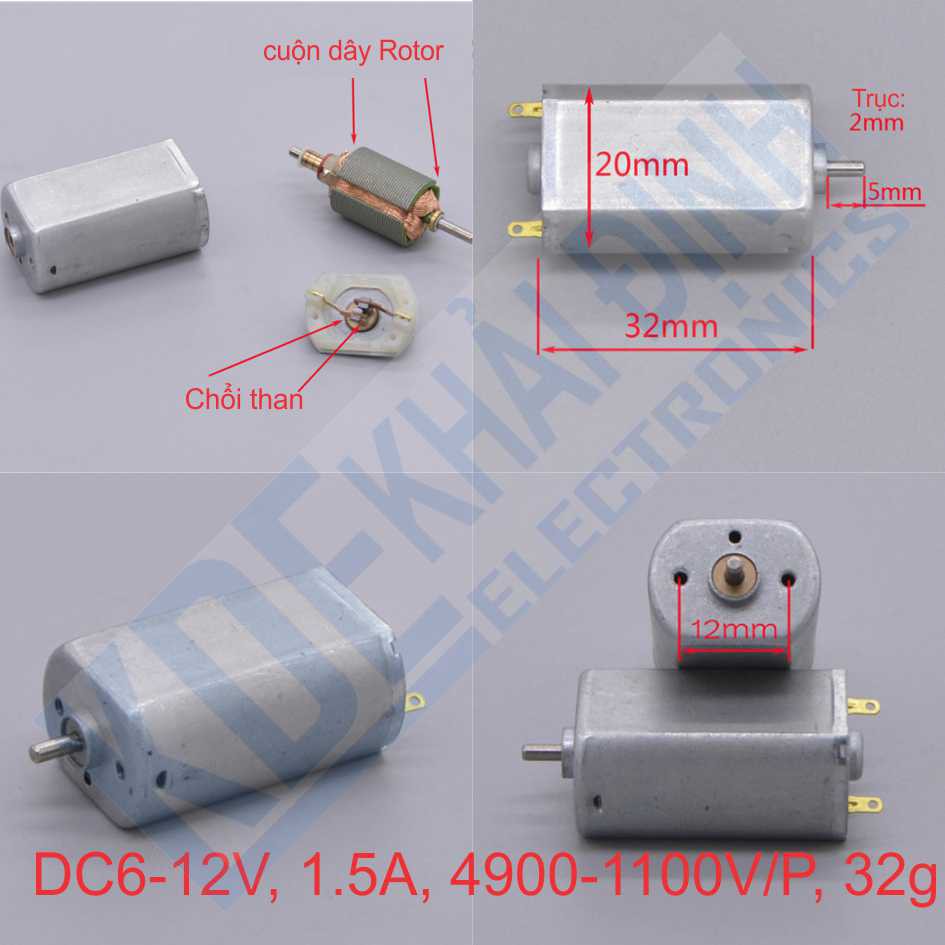 2 cái động cơ DC RS-180 12v-11000 vòng/phút, trục 2mm ngắn 5mm kde2584