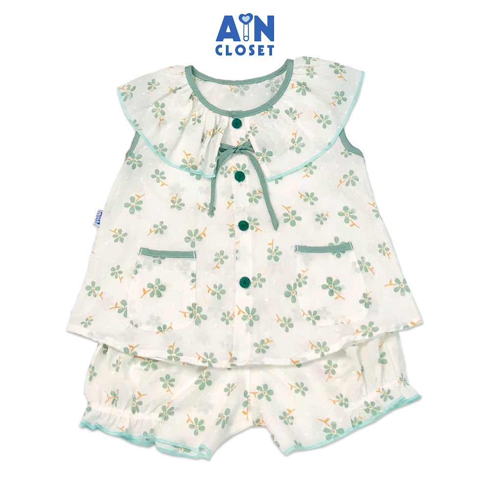 Bộ quần áo ngắn bé gái họa tiết Cúc nhí xanh nền trắng cotton - AICDBGHY7LZL - AIN Closet