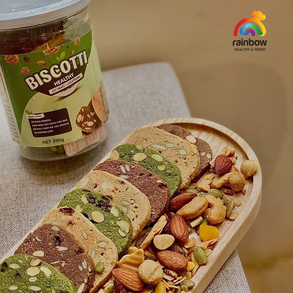Bánh Biscotti Rainbow Healthy &amp; Fresh Thơm Ngon Giòn Rụm Bổ Sung Dinh Duỡng Và Năng Lượng Cho Người Giảm Cân