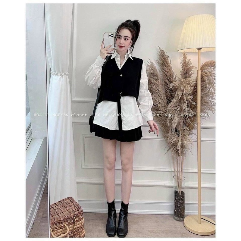 Set áo sơmi + gile kiểu dây siêu xinh hot hit ketm ảnh thật cá tính