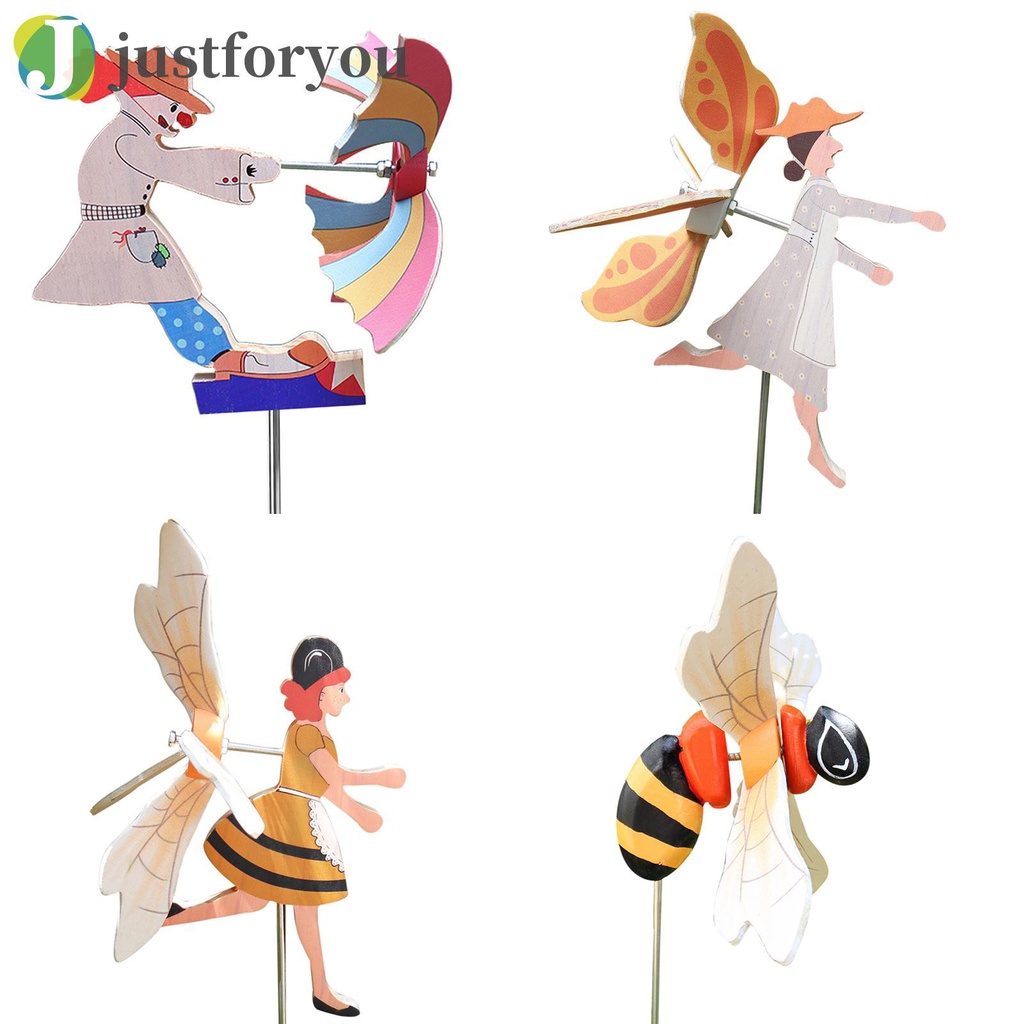 Justforyou2 Wooden Windmill Clown Garden Outdoor Statue Wind Spinner Decoration Crafts