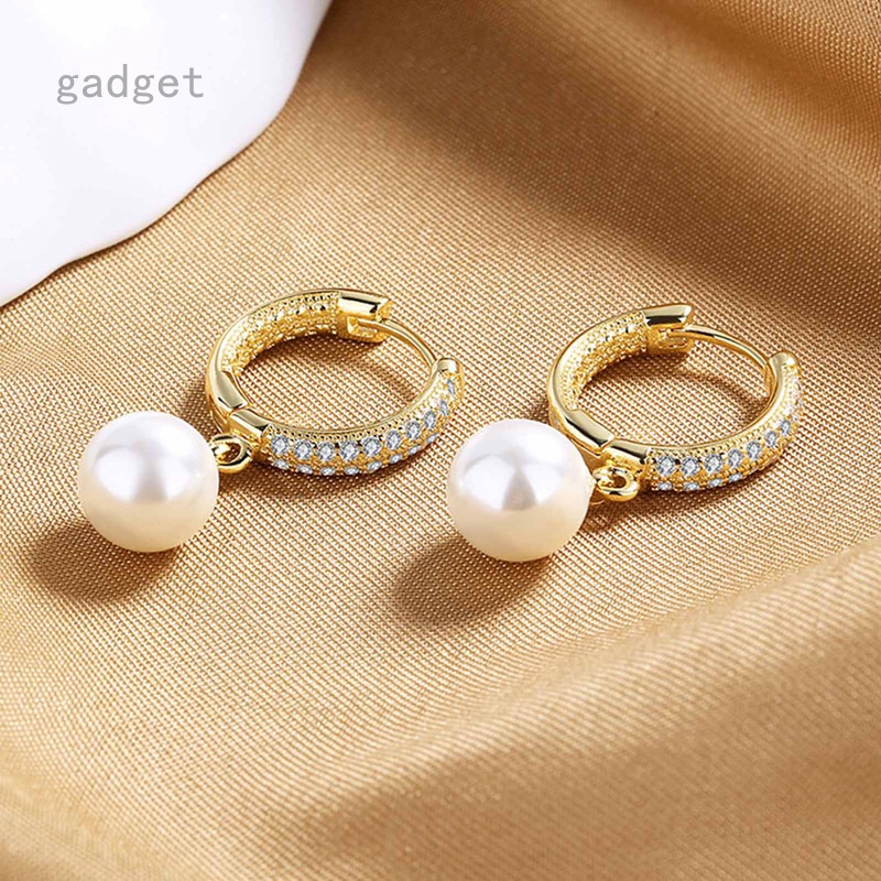 Thời Trang Đôi Bông Tai Mạ Vàng 18k Đính Ngọc Trai Giả Thanh Lịch Cho Nữ