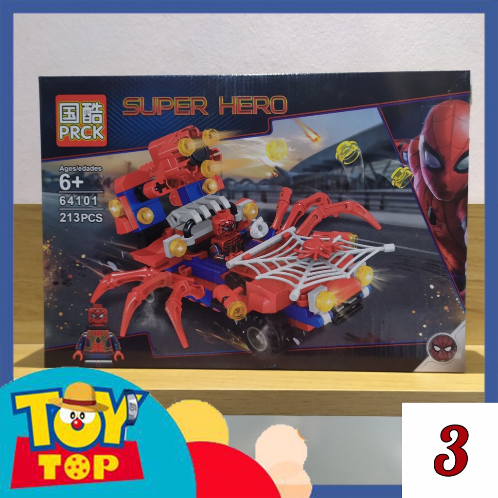 Đồ chơi lắp ráp ghép Spiderman người nhện venom các mẫu xe ô tô, mech robot xếp hình PRCK 64101