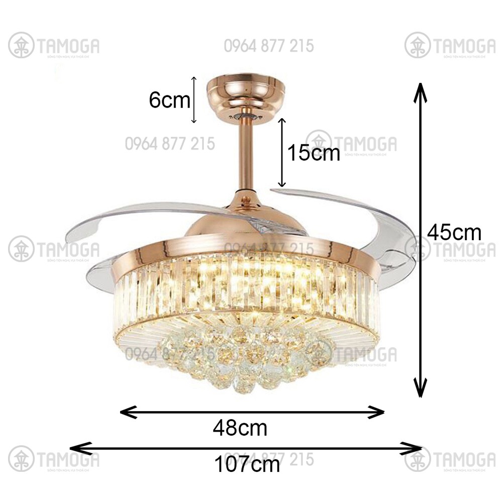 Đèn quạt trần đèn chùm, quạt trần có đèn trang trí phòng khách TAMOGA DQ 8018 + Tặng điều khiển từ xa | BigBuy360 - bigbuy360.vn