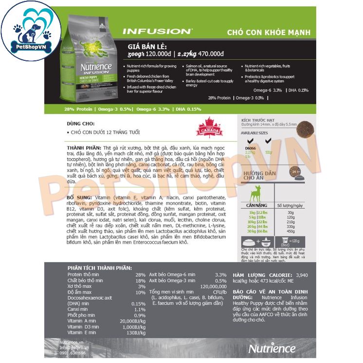 Thức Ăn Cho Chó Con Hạt NUTRIENCE INFUSION PUPPY Vị Gà & Rau Củ Quả