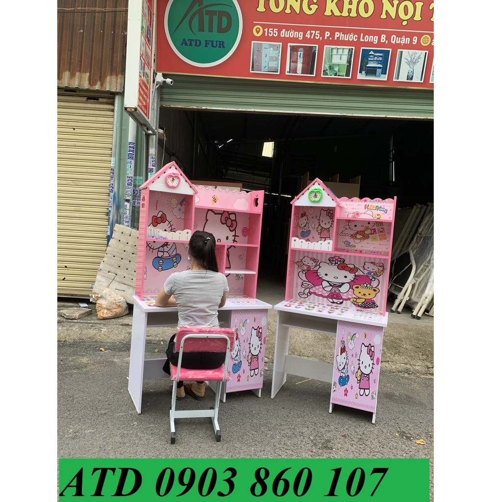 Bàn học sinh nhựa Đài Loan trẻ em cấp 1 in hình đẹp - bàn hoc sinh có kệ sách bằng nhựa -BHSNGR