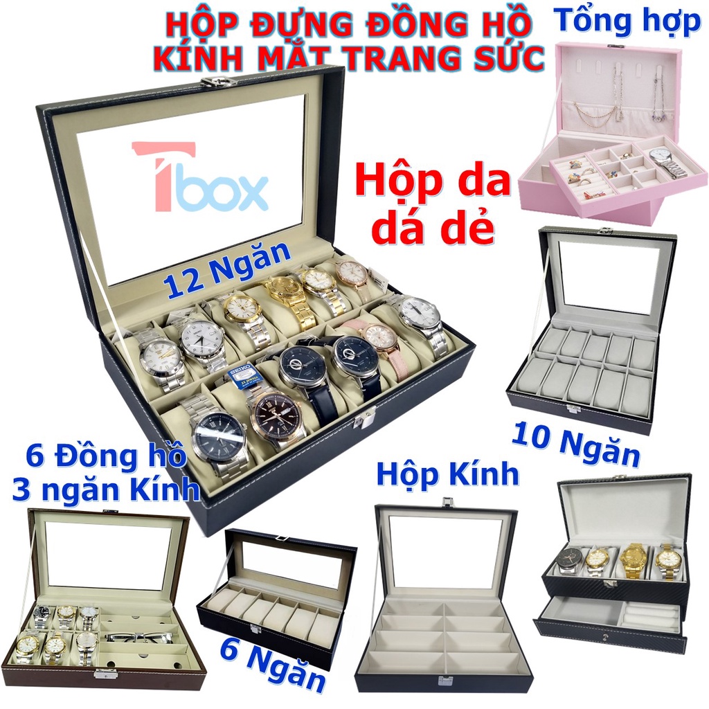 Hộp đựng đồng hồ, Hộp trưng bày 12 chiếc đồng hồ bọc da đen sang trọng