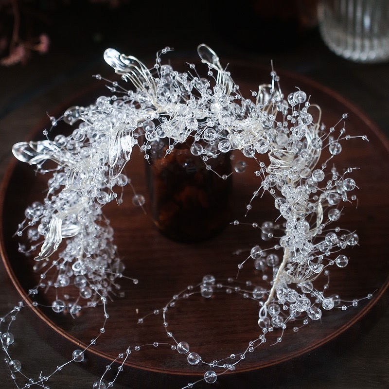 Băng Đô Cài Tóc Đính Đá Pha Lê Lấp Lánh Phối Tua Rua Thời Trang Cho Cô Dâu