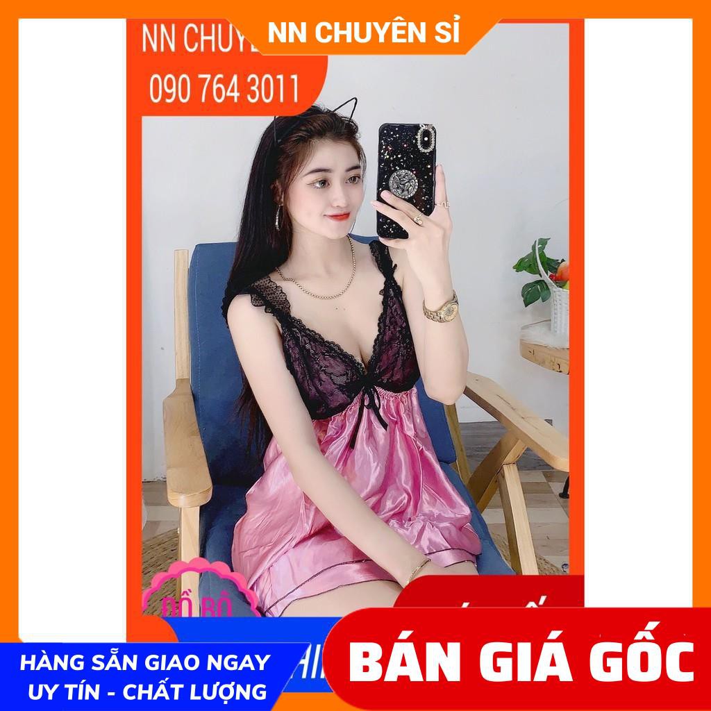 Đồ ngủ sexy Độ ngủ nữ Vải phi bóng phối ren mềm mịn mát nhiều màu dễ thương