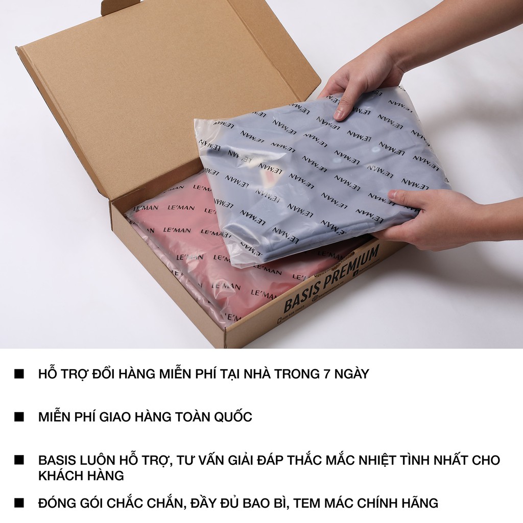 Áo polo trơn màu xanh da trời denim, chất liệu cotton gai cao cấp, BASIS 22_XANHDENIM | BigBuy360 - bigbuy360.vn