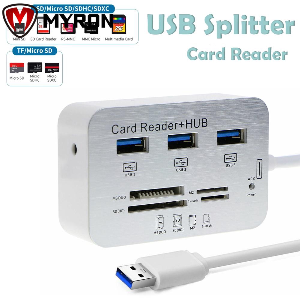 Đầu Đọc Thẻ Nhớ 3 Cổng Usb Hub + Ms Sd M2 Tf Đa Năng Tiện Dụng Cho Gia Đình / Văn Phòng