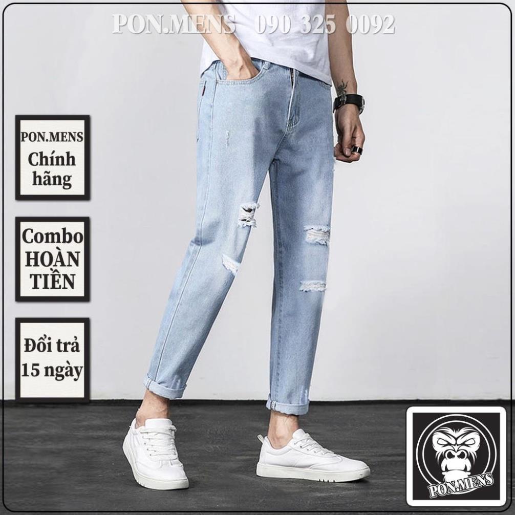 Quần baggy jean nam rách gối xanh nhạt pon.mens hà nội hcm !