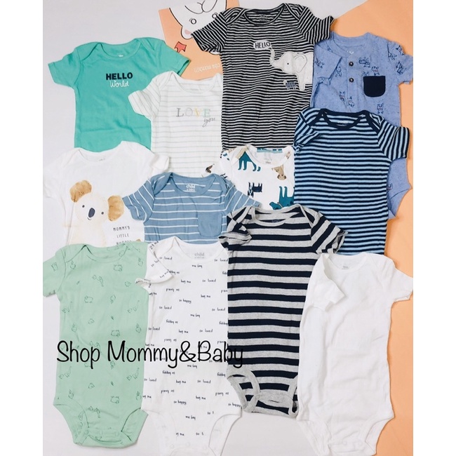 [Ngẫu nhiên] Set 5 bodysuit ngắn tay hàng xuất dư chất cotton mềm đẹp cho bé từ 0-24 tháng