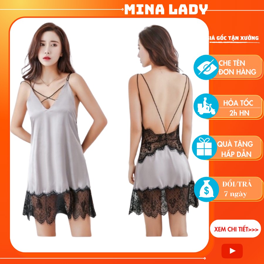 Đầm ngủ lụa 2 dây chất mềm giá rẻ-Màu ghi xám