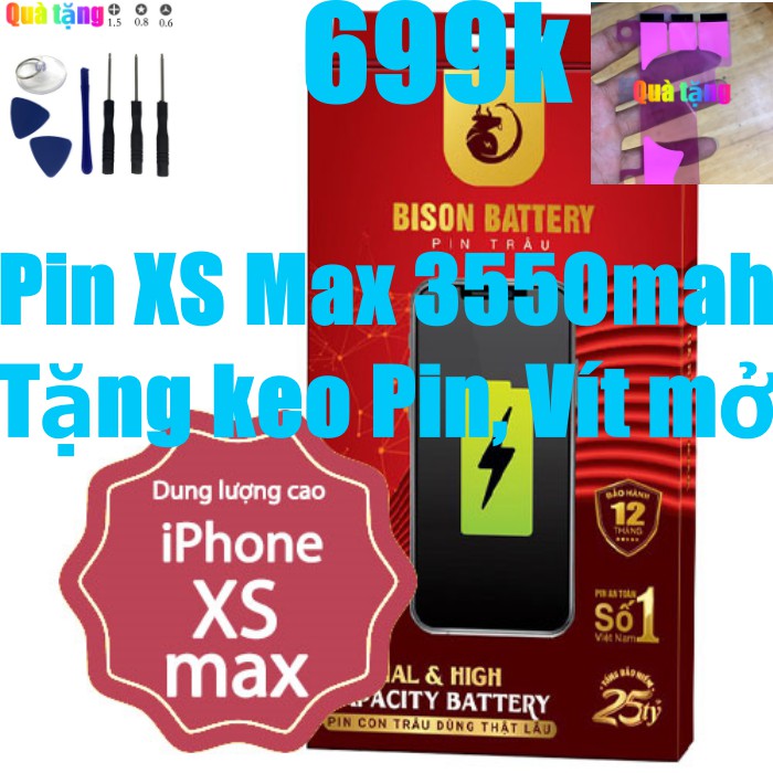 Pin iPhone XS Max dung lượng cao 3550mah Bison chính hãng