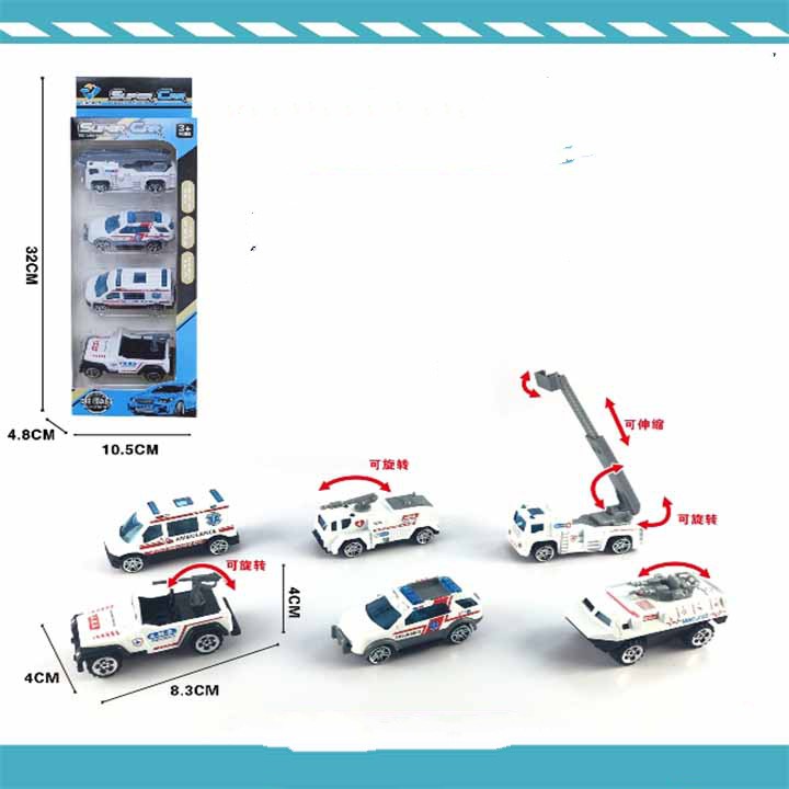 (BÁN LỖ) Bộ 4 chiếc xe cứu thương màu trắng thiết kế giống y như thật vỏ được làm bằng sắt, được phủ lớp sơn, không mùi