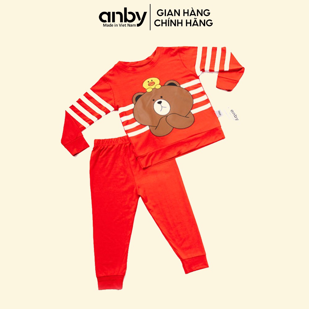 Quần áo trẻ em ANBY bộ đồ từ 1 đến 6 tuổi dài tay hình gấu nâu thun lạnh AB18