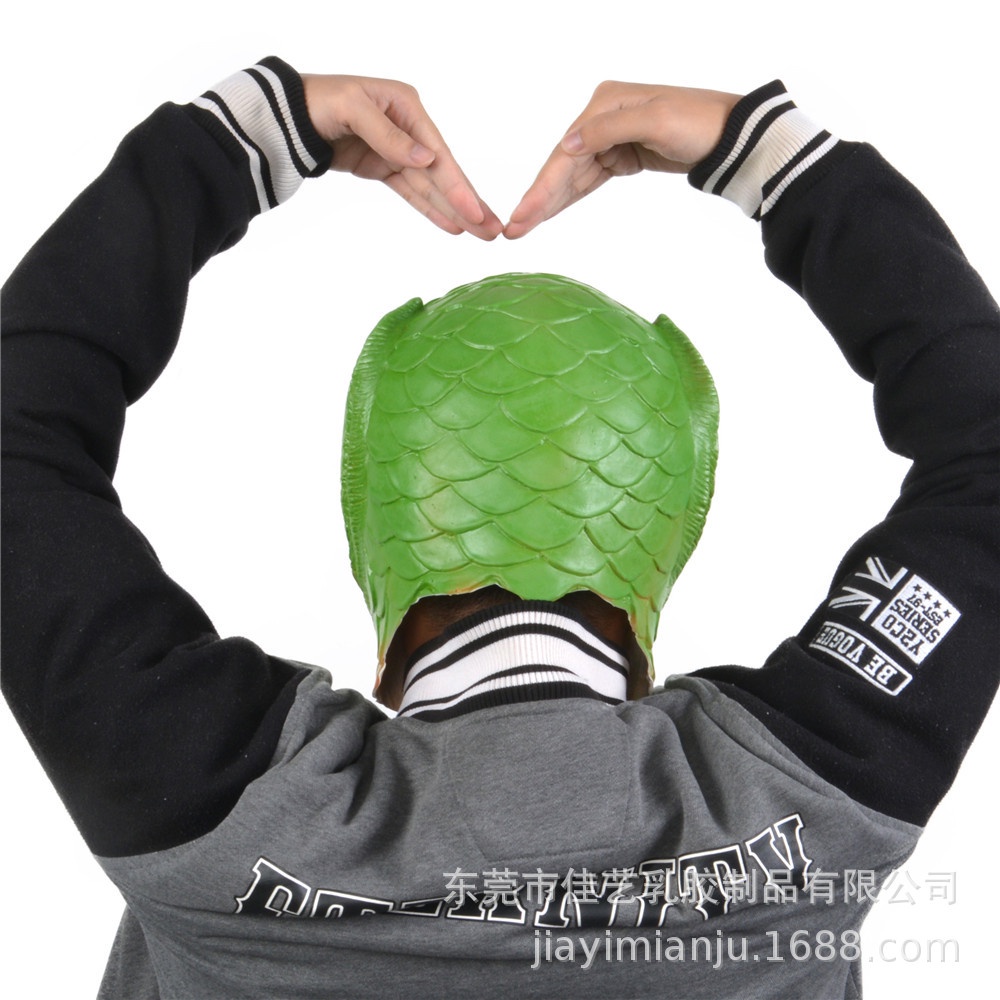 Mặt nạ hóa trang hình đầu cá xanh lá bằng silicon có mùi dầu dừa không hôi size người lớn(sẵn hàng)