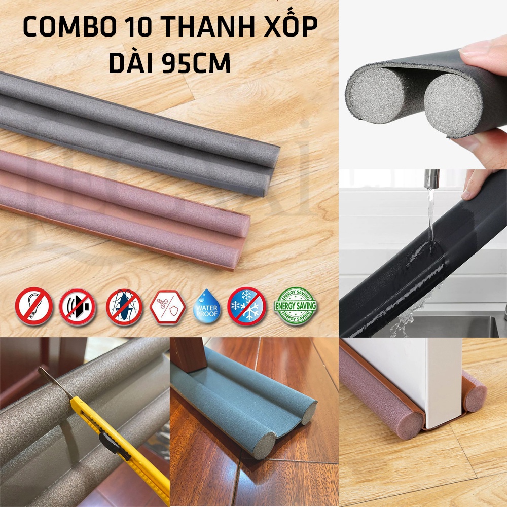 Combo 10 Thanh Ron Nẹp Đệm Xốp Chặn Khe Cửa Chống Ồn Thoát Hơi Máy Lạnh Bụi Bẩn Kẹt Tay Ngăn Côn Trùng
