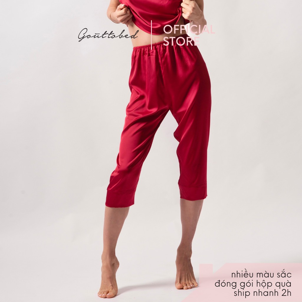 Quần ngủ lửng Lụa Satin Silk lưng thun mỏng Goûttobed