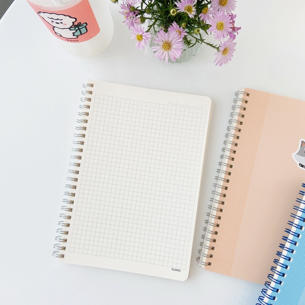 Combo 2 Sổ Size A5 Lò Xo 120 Trang Caro Kẻ ngang 100GSM KLONG Làm Bullet Journal và Planner Sổ Tay