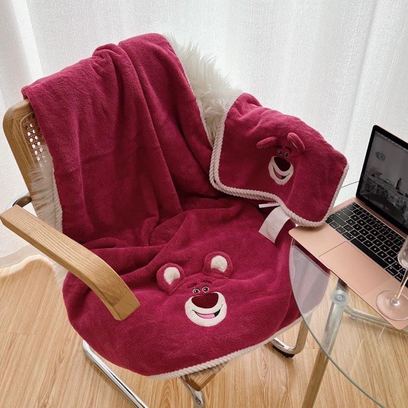 Bộ khăn tắm Cotton trơn thấm hút nhanh hoạ tiết Gấu dâu đáng yêu