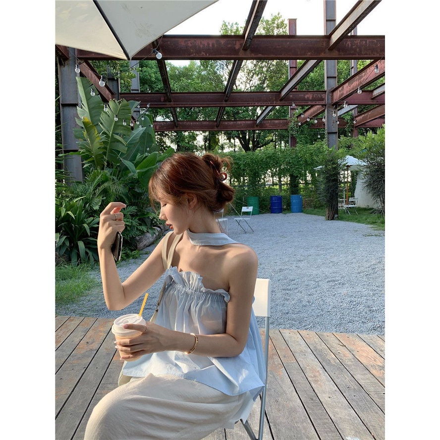 Áo Hai Dây Dáng Rộng Màu Trơn Phong Cách Pháp Thời Trang Mùa Hè Cho Nữ | BigBuy360 - bigbuy360.vn