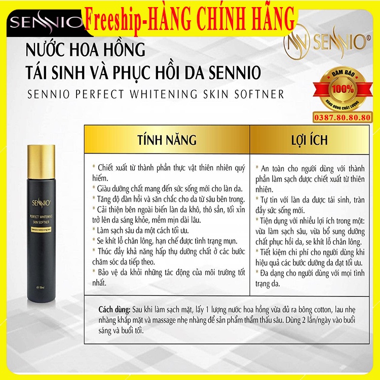 Nước hoa hồng se khít lỗ chân lông trắng da/ Nước hoa hồng sennio hàn quốc dưỡng ẩm cho da thường, da dầu, da mụn