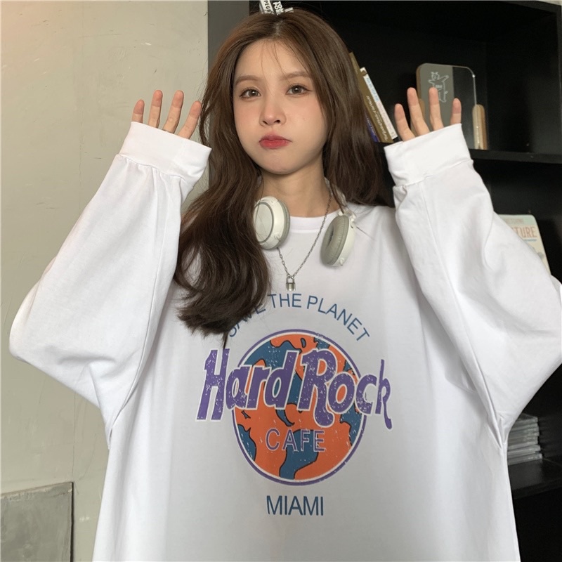 Áo thun dài tay nam nữ, áo phông dài tay unisex form rộng chất cotton dày đẹp in hình Hard rock