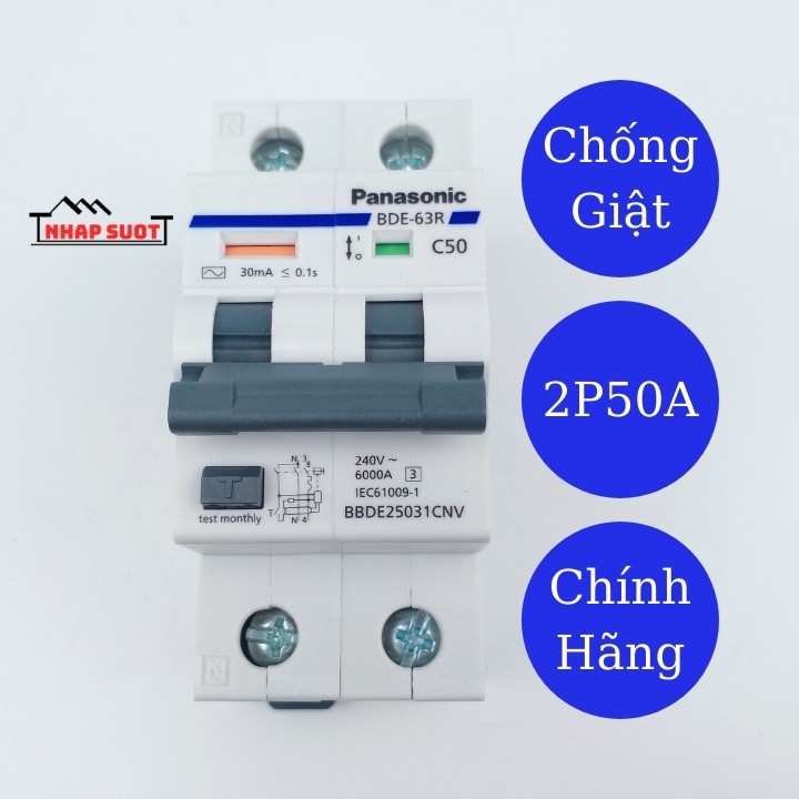 [Chính Hãng] Aptomat RCBO Át Cài Chống Giật Chống Rò Panasonic 2P32A 2P40A 2P50A 2P63A