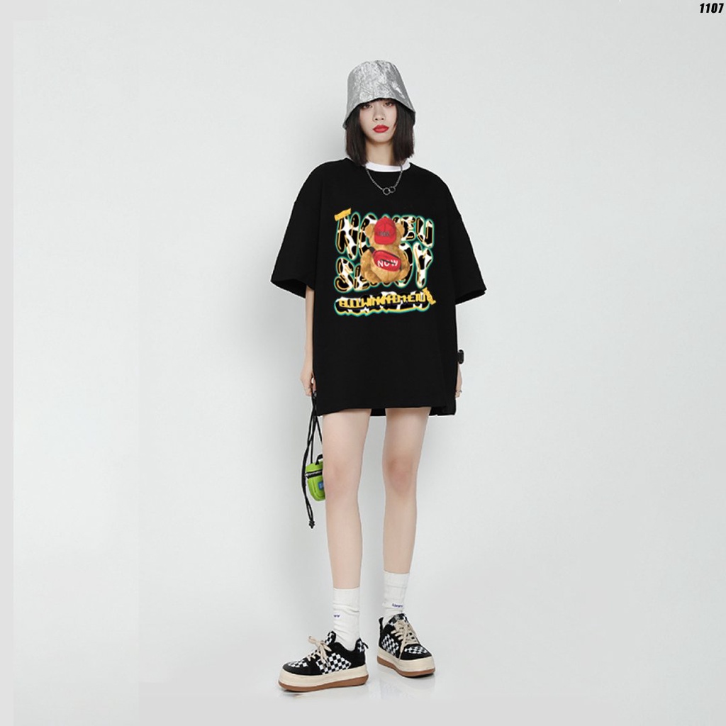 Áo phông unisex nam nữ form rộng tay lỡ Gấu Now 1107