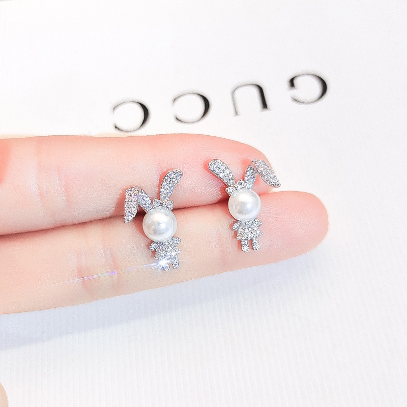 [Jiudolan] Bông Tai Bạc Hình Thỏ Ngọc Trai Thời Trang Hàn Quốc Cho Nữ