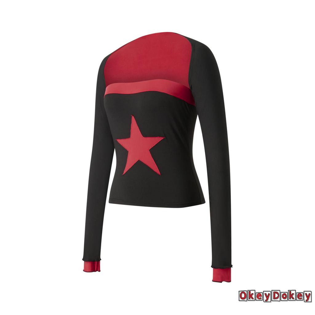 Bộ 2 Món Áo Croptop y2k Hở Vai + Áo Dài Tay Màu Sắc Tương Phản Cho Nữ