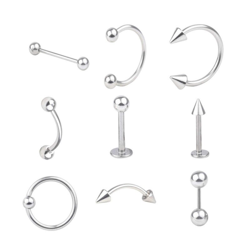 Set 9 Khuyên tai, môi, mũi, rốn Thép Titan 316L Không Rỉ - Bim's House