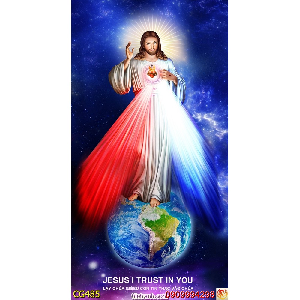 Tranh dán tường 3d hình Chúa Jesus, Hình Đức Mẹ Maria