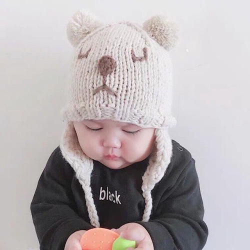 Mũ len bịt tai cho bé hình gấu