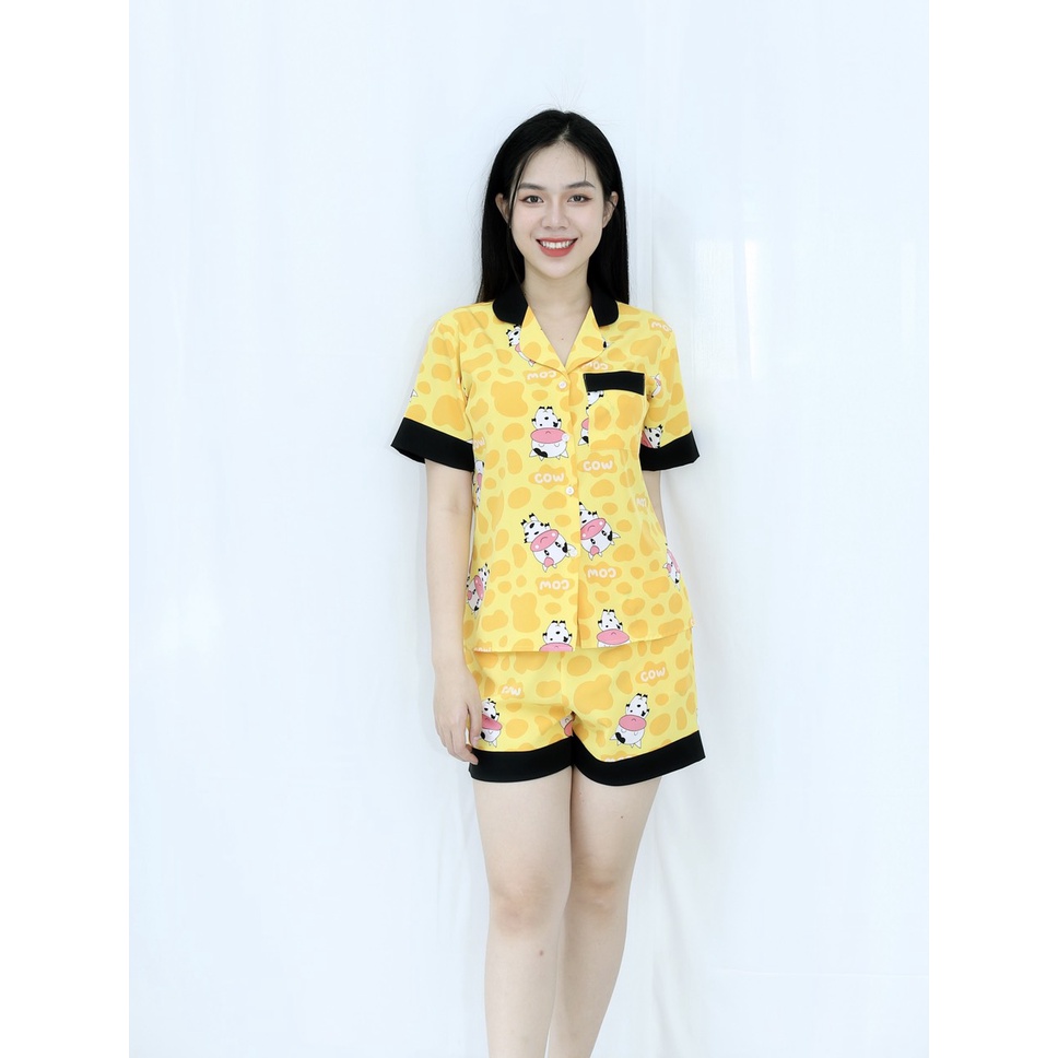 [HÌNH THẬT 100%]  Bộ đồ bộ ngắn MÀU VÀNG CON THÚ CỰC XINH  - vải siêu lụa  - Cực Kì Sang Chảnh